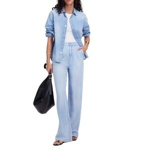 Madewell The Harlow Wide-Leg Trouser Jeans W33 High Rise Relaxed Fit Light Wash